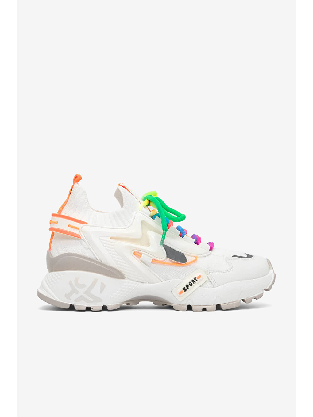 Kadın Beyaz Rahat Kalıp Renkli Lastik Boğazlı Bağcıklı Sneaker-3