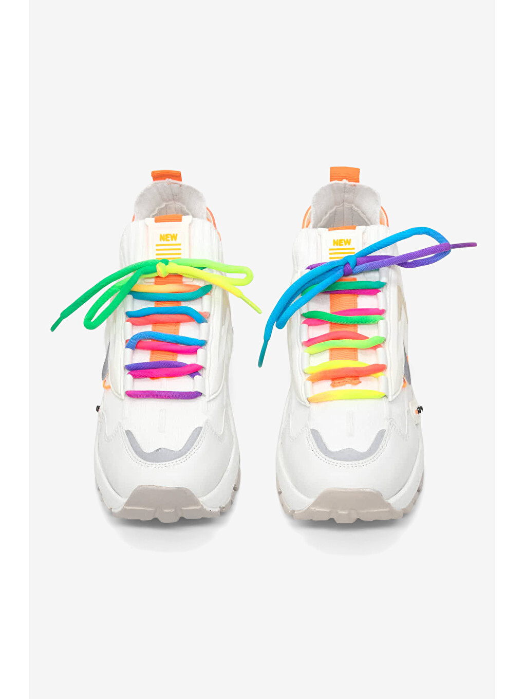 Kadın Beyaz Rahat Kalıp Renkli Lastik Boğazlı Bağcıklı Sneaker-4