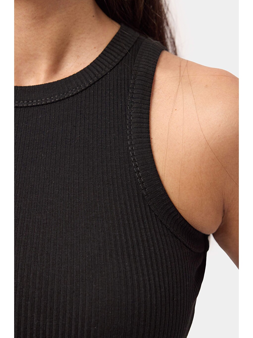 Kadın Siyah s6-1 Sıfır Kol Esnek Kumaş Crop Top-4