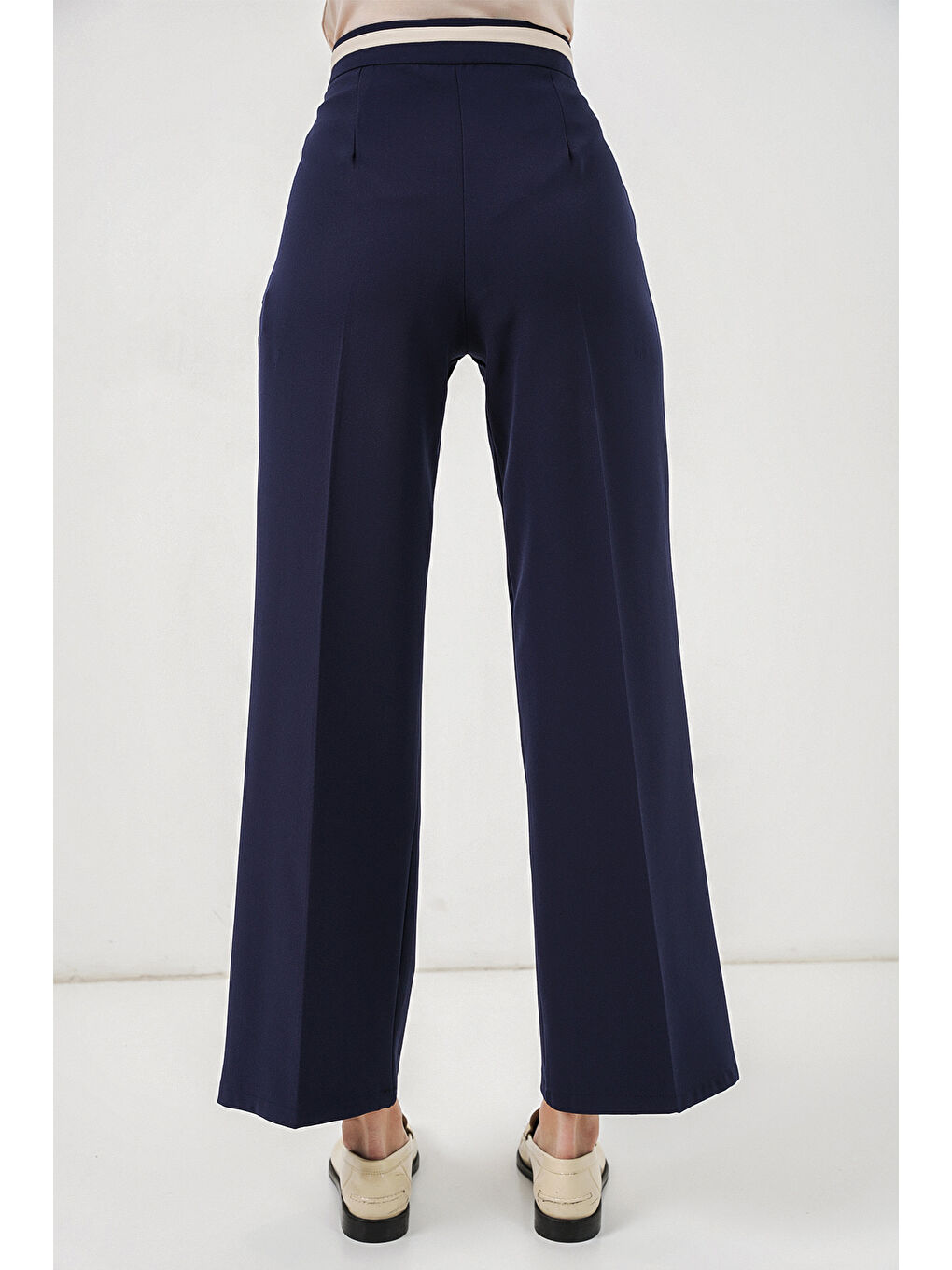 Kadın Geniş Paça Kumaş Pantolon 30088 - Lacivert-6