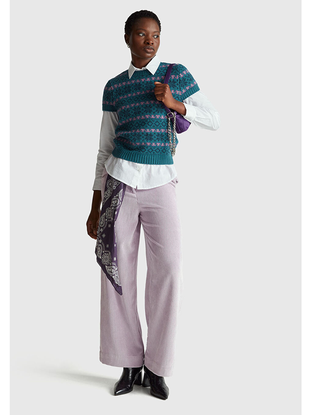 Kadın Yeşil  Yün Alpaka Karışımlı Jakarlı Kısa Kollu Stranger Things Kazak-4