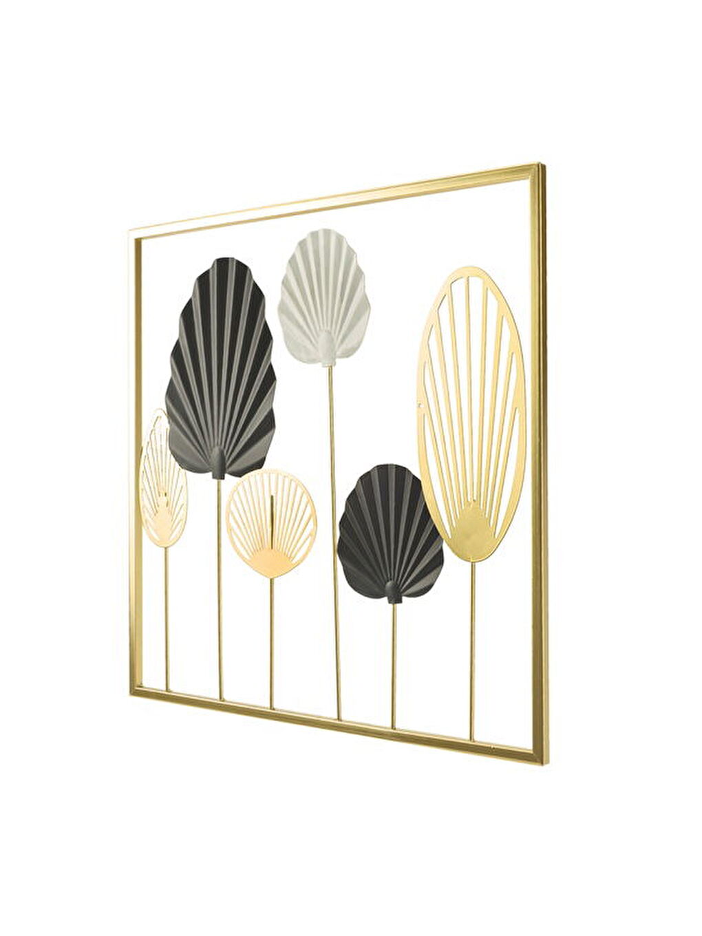 Sarı Deco Yelpaze Metal Tablo - Altın / Siyah - 45 cm-1