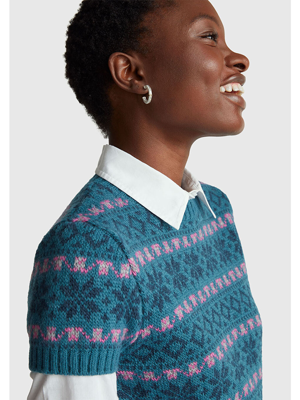 Kadın Yeşil  Yün Alpaka Karışımlı Jakarlı Kısa Kollu Stranger Things Kazak-5