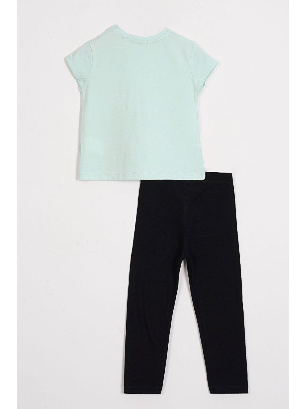 Yeşil Kısa Kol Yazı Baskılı Açık Mint Renk Kız Çocuk Taytlı Takım-2