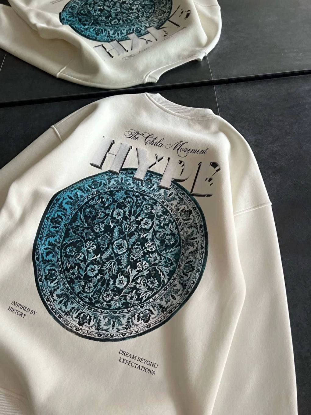 Üç İplik Bisiklet Yaka Baskılı Sweatshirt - Beyaz-3