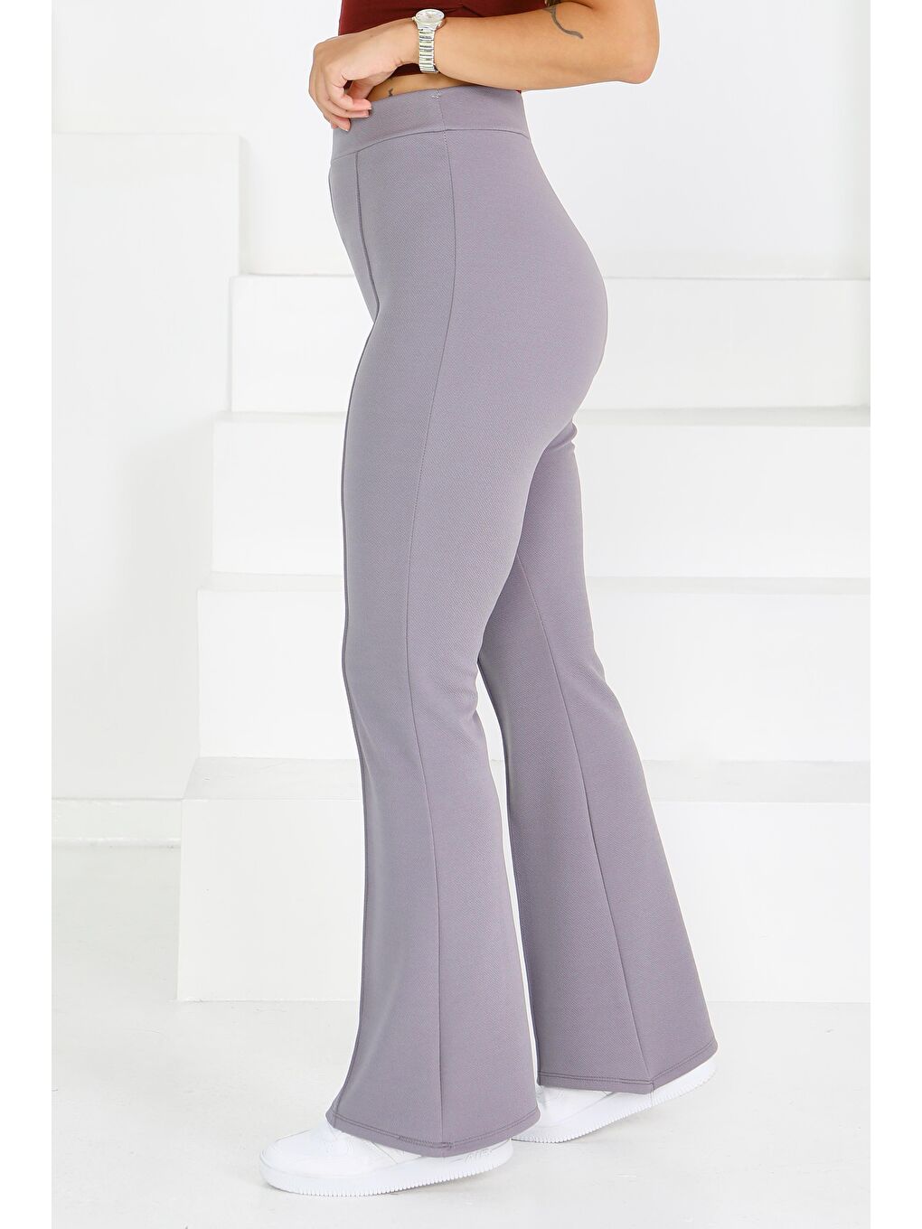 Çımalı İspanyol Paça Krep Pantolon Gri - 27623-3