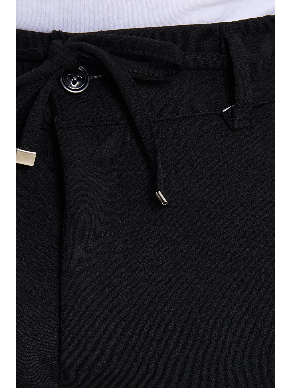 Erkek Slim Fit Dar Kesim Beli Lastikli Bağcık Detaylı Siyah Pantolon-6