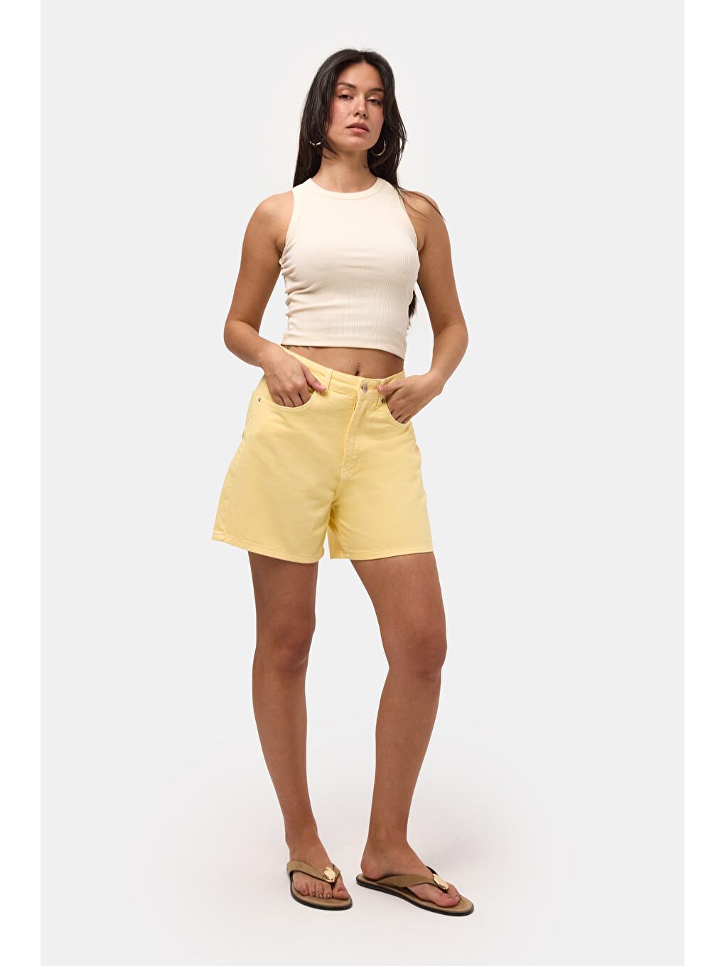 Kadın Light Sarı Diana 6s6-108 Relax Mom Fit Denim Şort-1