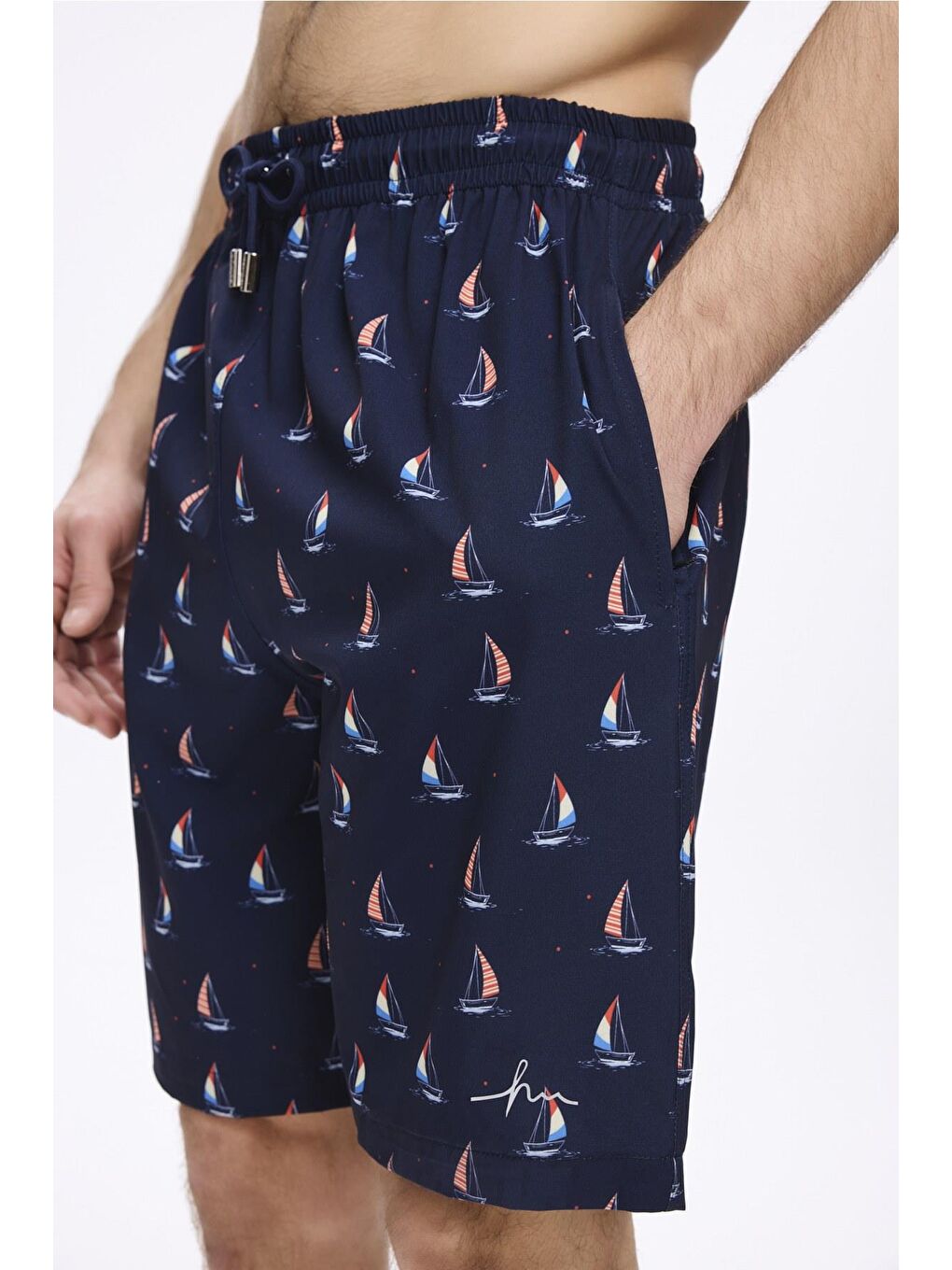 Çapa Desenli Lacivert Erkek Kısa Havuz Ve Deniz Şortu 5045