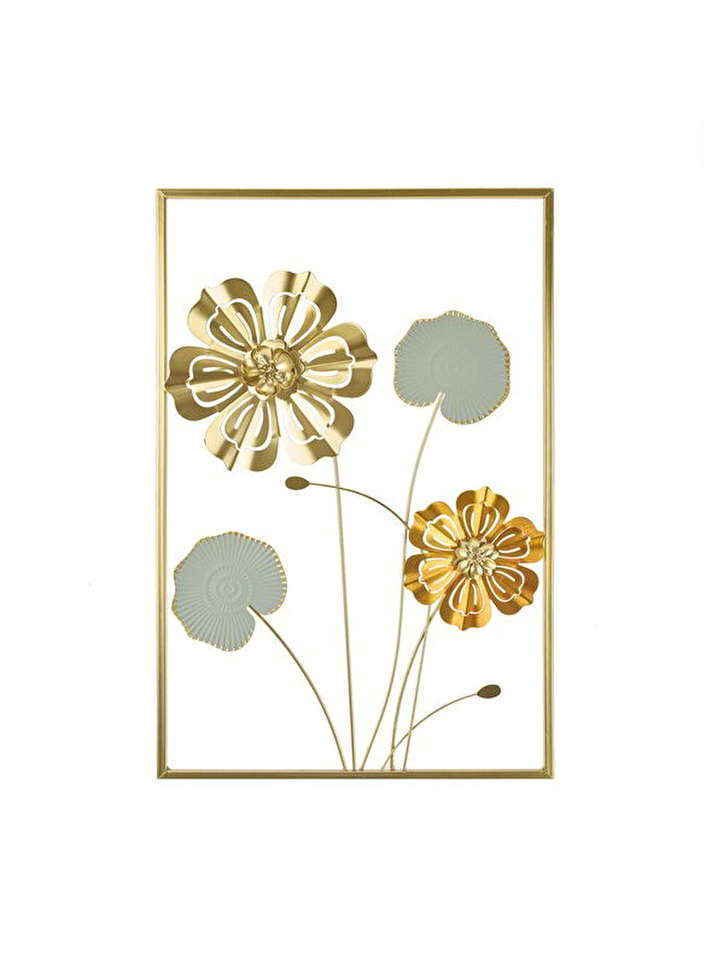 Deco Gerbera Metal Tablo - Altın / Gri - 40x60 cm