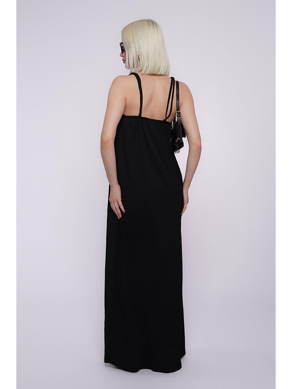 Siyah Askılı Uzun Salaş Bürümcük Elbise Mg1720-2