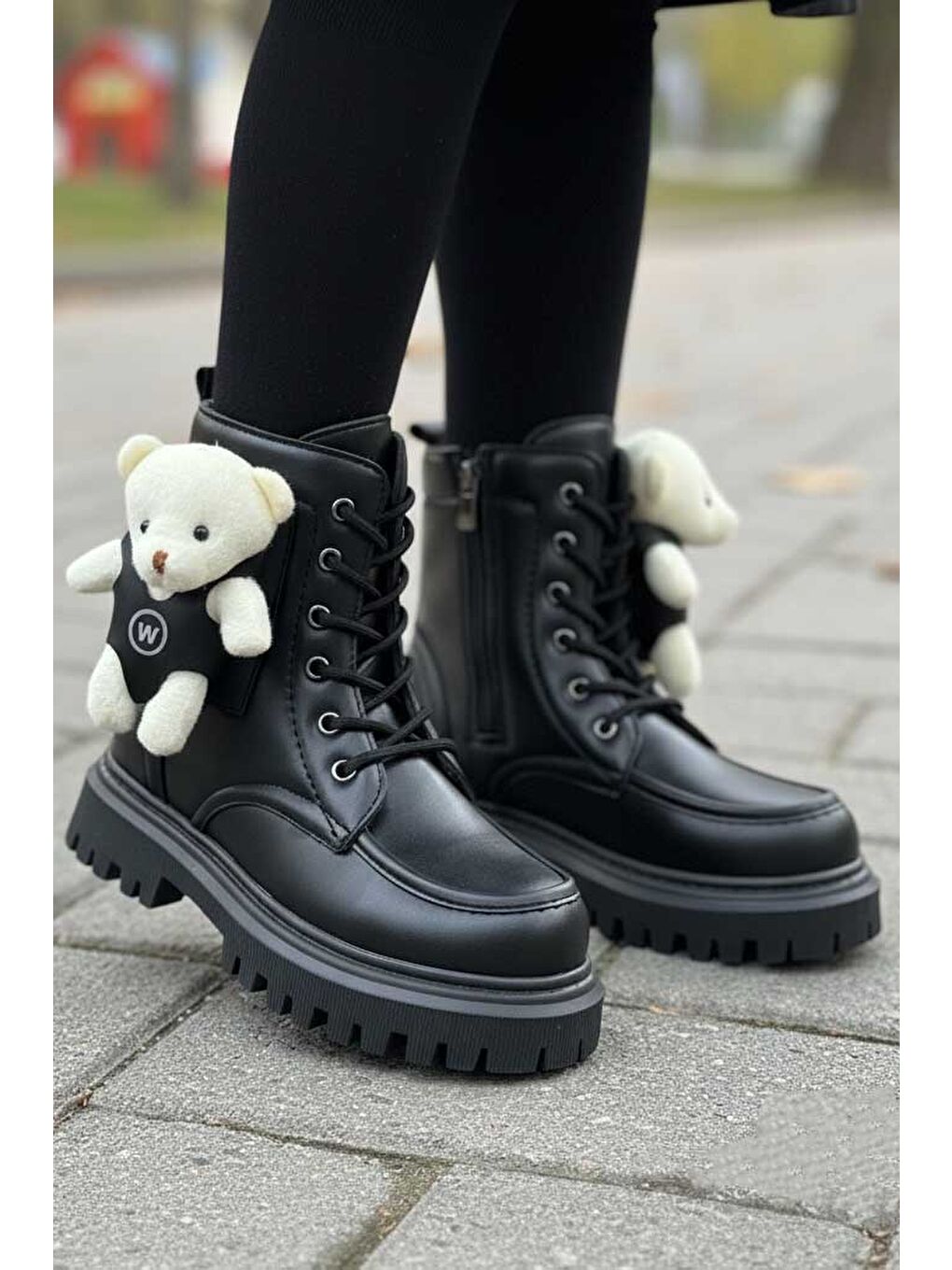 Kız Çocuk Siyah Yanda Ayıcık Detaylı Bot - 28038-SIYAH