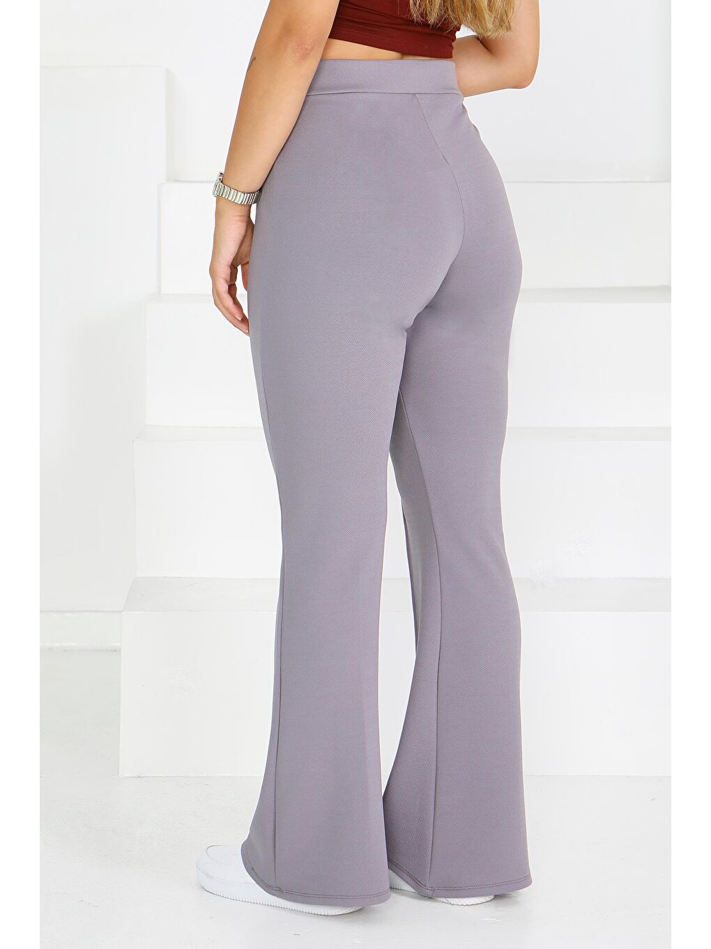 Çımalı İspanyol Paça Krep Pantolon Gri - 27623-4