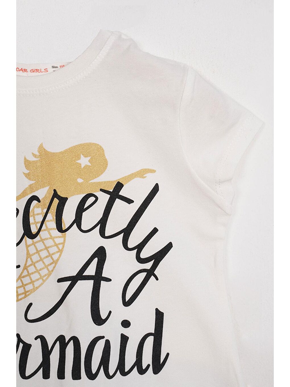 Kısa Kol Yazı Baskılı Ekru Renk Kız Çocuk Taytlı Takım-1