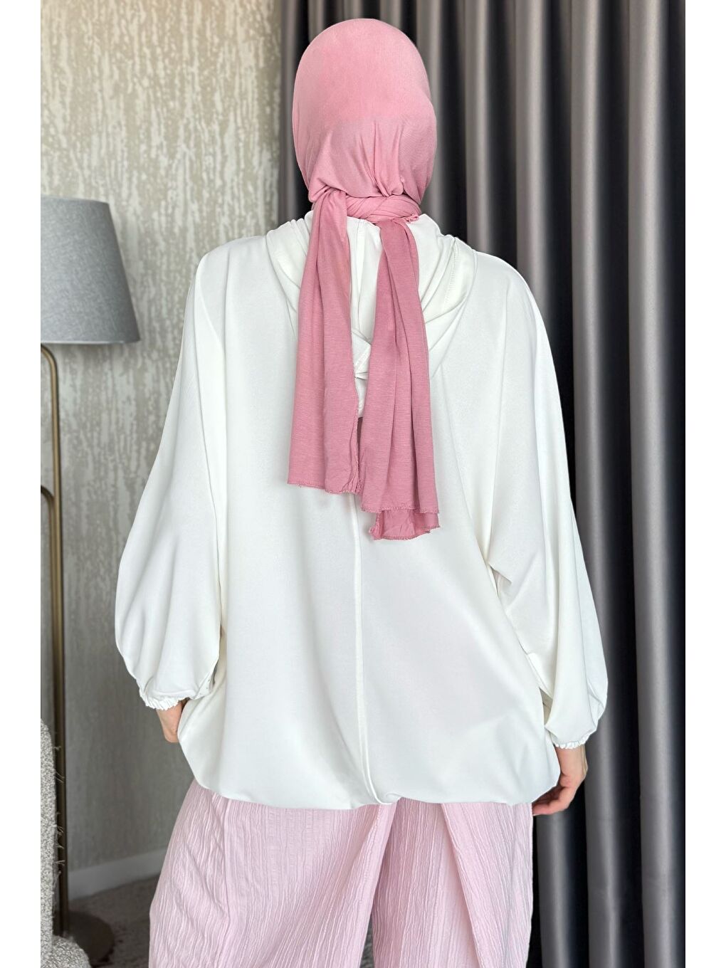 Ekru Kapüşonlu Taşlı Tesettür Kap-6