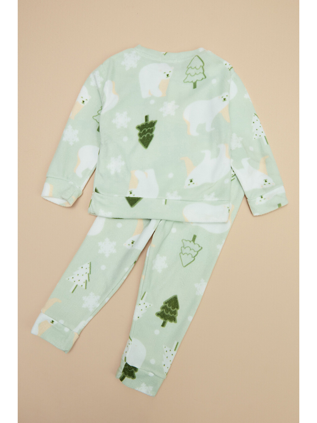 Turkuaz Kutup Ayısı Desenli Polar Unisex Çocuk Pijama Takımı-3