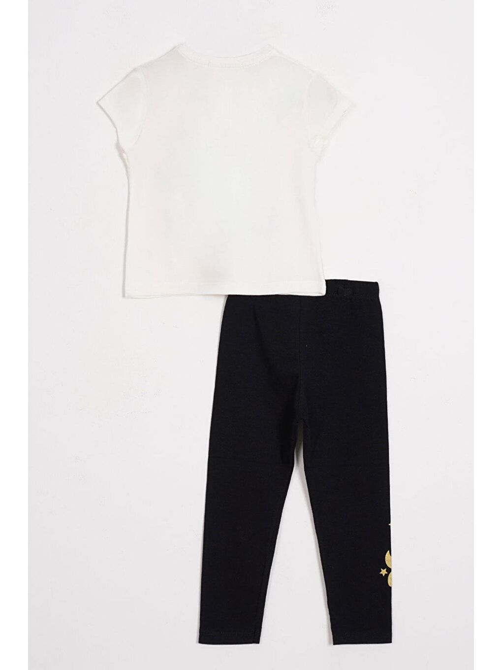Kısa Kol Yazı Baskılı Ekru Renk Kız Çocuk Taytlı Takım-2
