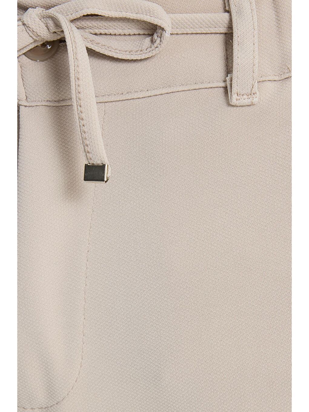 Bej Erkek Slim Fit Dar Kesim Beli Lastikli Bağcık Detaylı Taş Pantolon-6