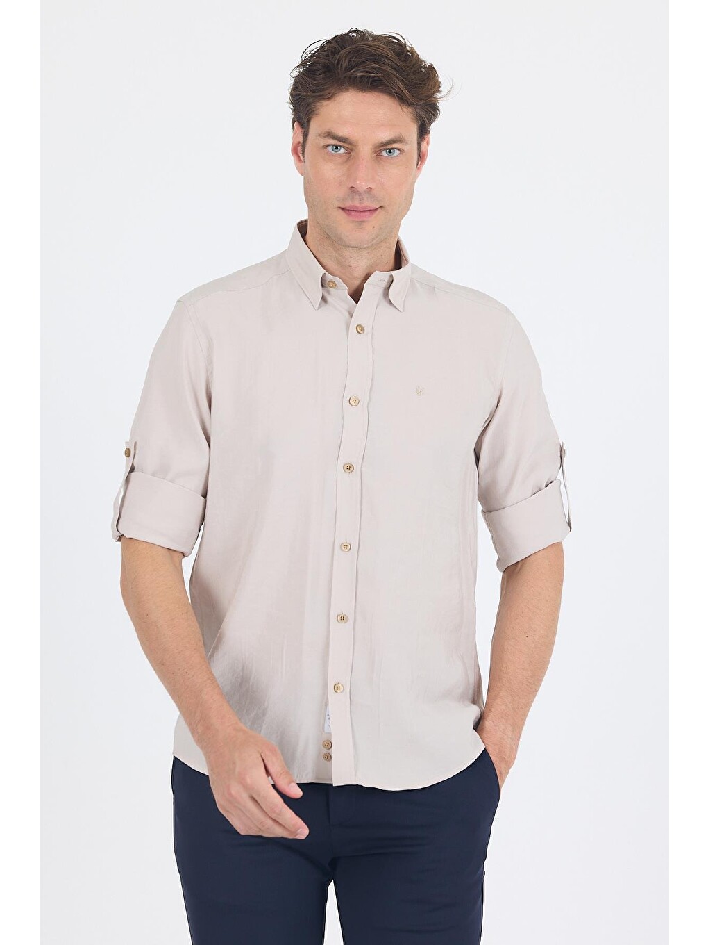 Bej Kısalabilir Kol Smart Biritli Yaka Cepsiz  Slim Fit  Gömlek 1004250224-2