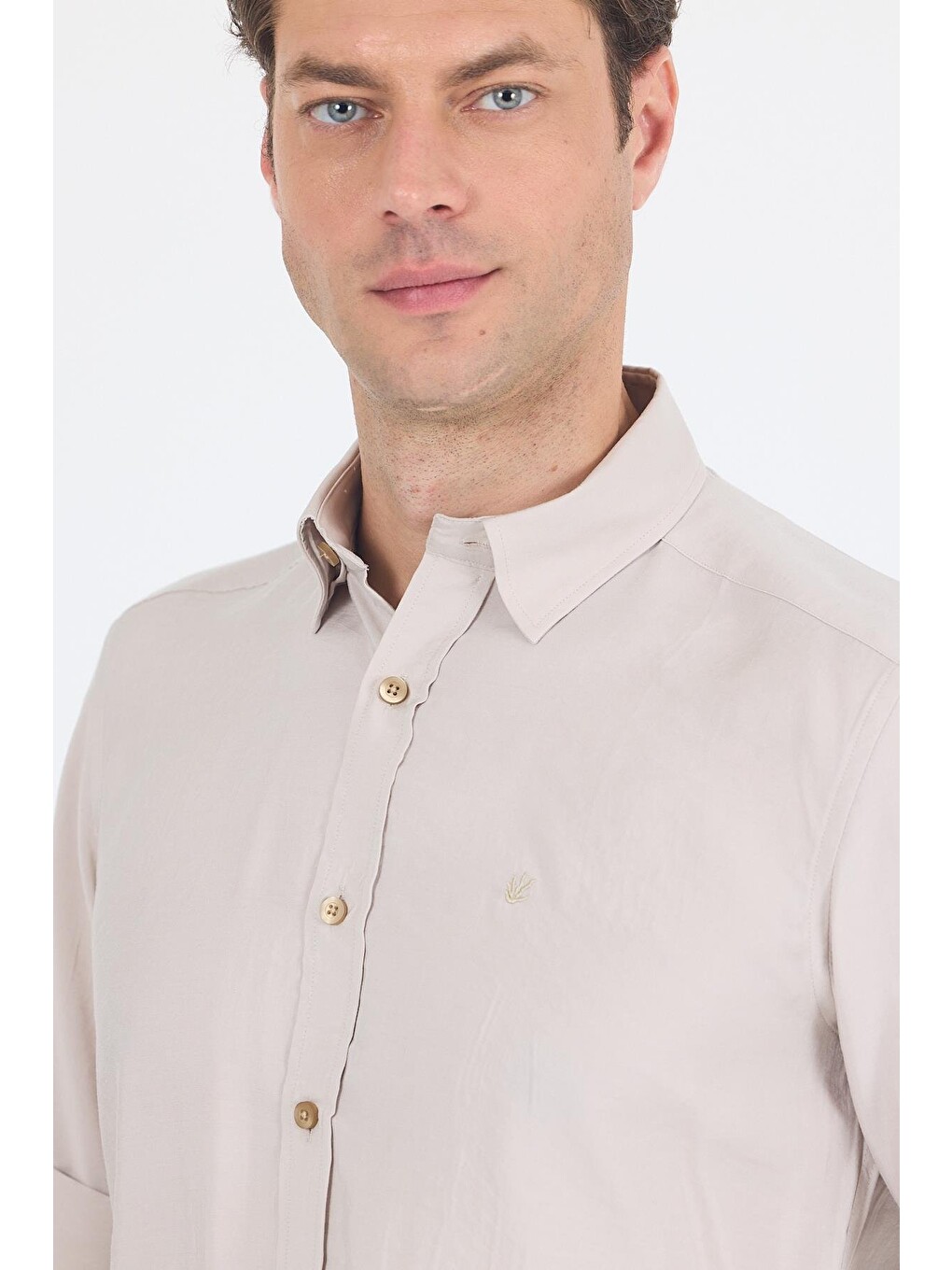 Bej Kısalabilir Kol Smart Biritli Yaka Cepsiz  Slim Fit  Gömlek 1004250224-3