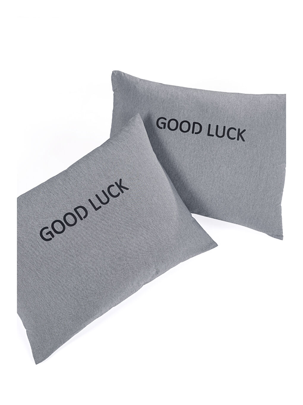 Gri 2li Yastık Kılıfı Good Luck Baskılı 50x70 cm Füme-1