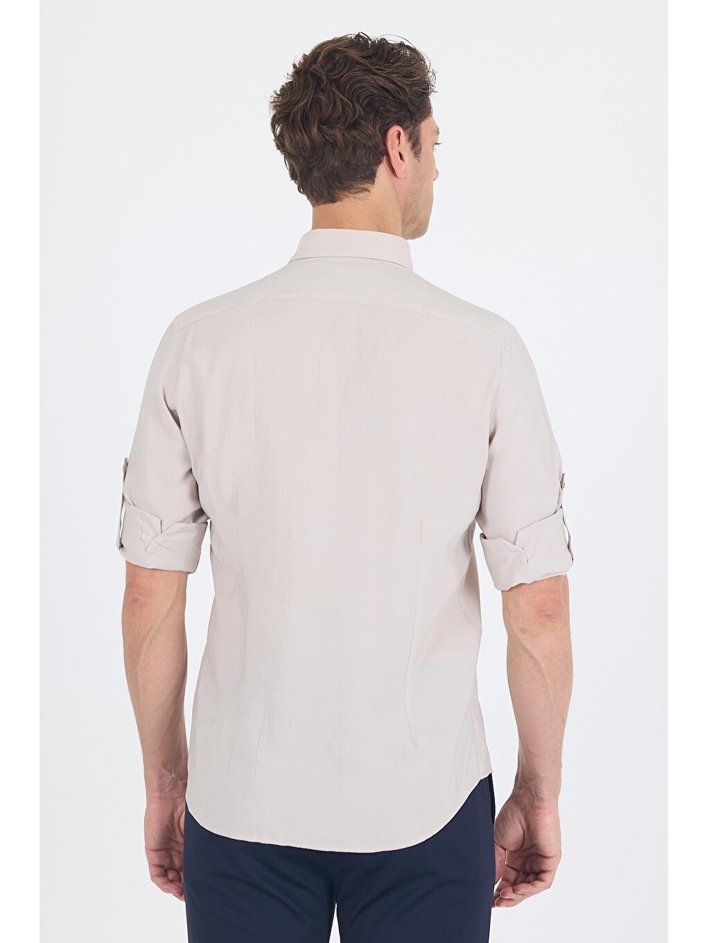 Bej Kısalabilir Kol Smart Biritli Yaka Cepsiz  Slim Fit  Gömlek 1004250224-4