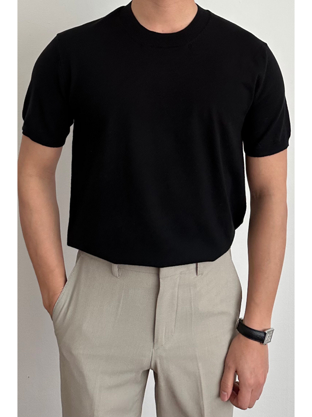 Erkek Siyah Slim Fit Bisiklet Yaka Triko T-Shirt