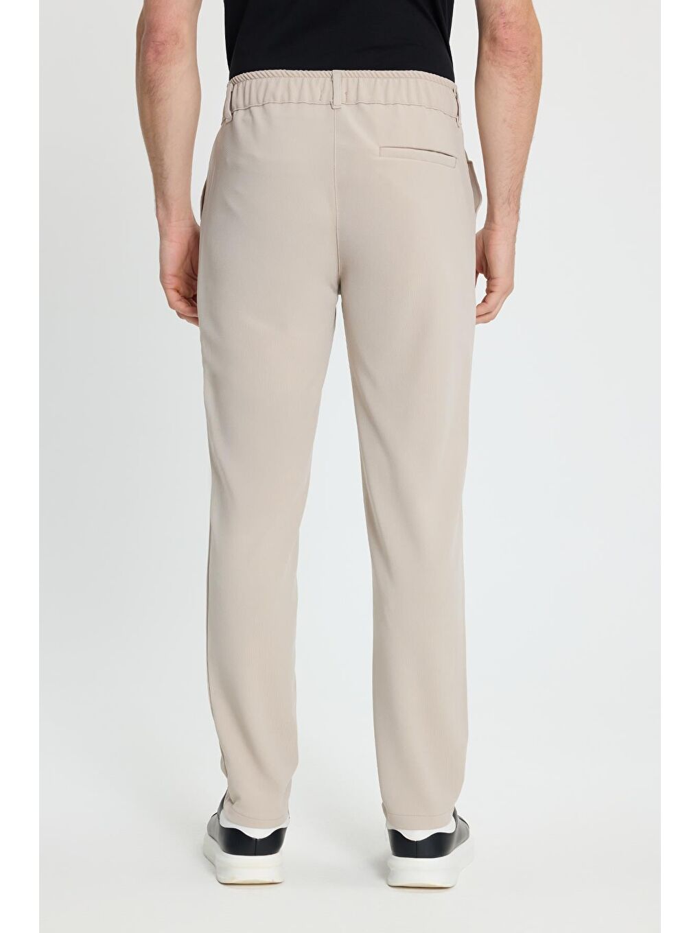 Bej Erkek Slim Fit Dar Kesim Beli Lastikli Bağcık Detaylı Taş Pantolon-7