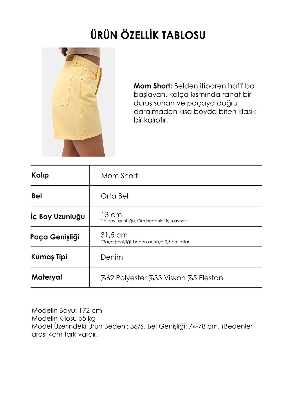Kadın Light Sarı Diana 6s6-108 Relax Mom Fit Denim Şort-4