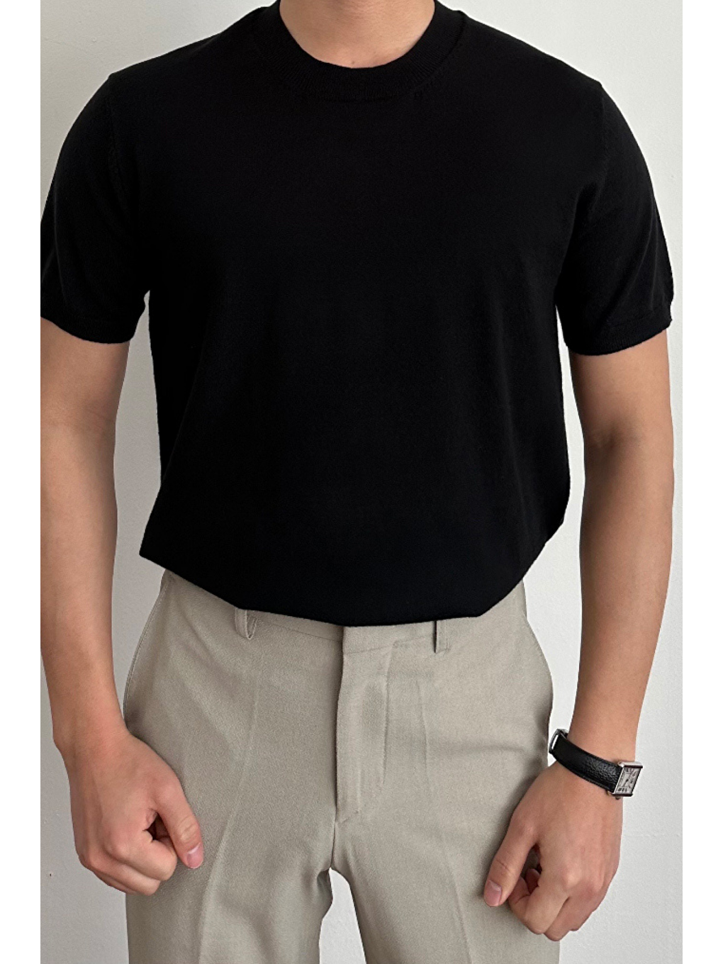 Erkek Siyah Slim Fit Bisiklet Yaka Triko T-Shirt-2