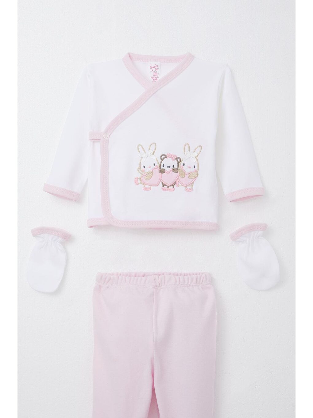 Kız Bebek Hastane Çıkışı 5 Li Sevimli Hayvancık Nakışlı Fiyonklu Ekru (0-3 Ay)-2