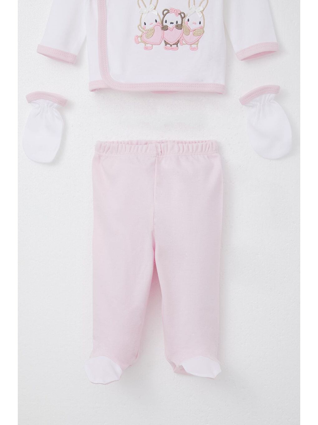 Kız Bebek Hastane Çıkışı 5 Li Sevimli Hayvancık Nakışlı Fiyonklu Ekru (0-3 Ay)-3