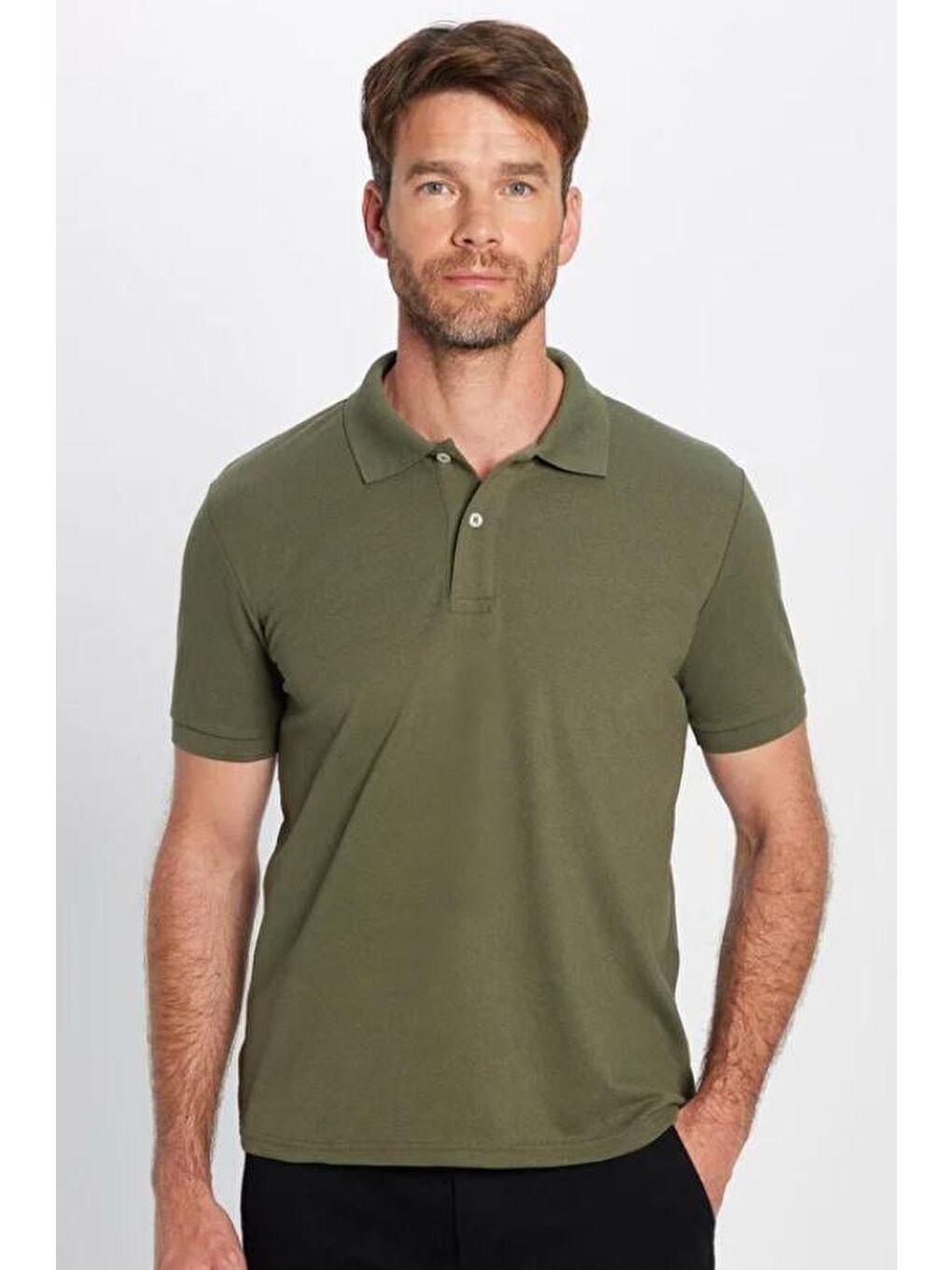 Karışık Erkek 5'Li Paket Siyah-Beyaz-Lacivert-Haki-Gri Slim Fit Dar Kesim Pamuklu Düz Pike Polo Yaka Tişört-4