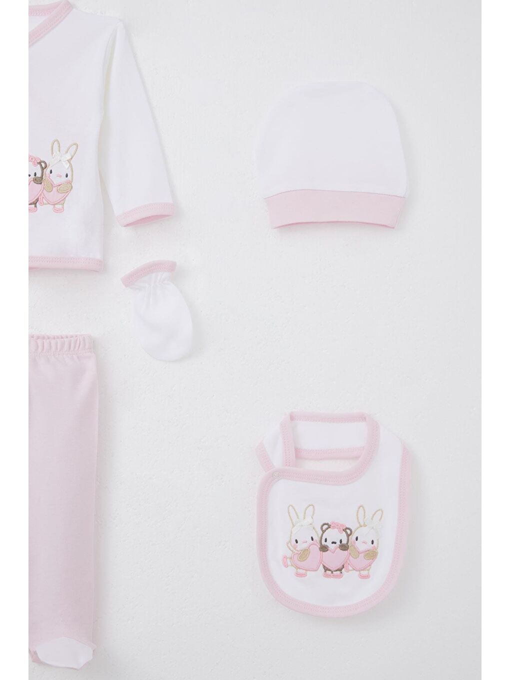 Kız Bebek Hastane Çıkışı 5 Li Sevimli Hayvancık Nakışlı Fiyonklu Ekru (0-3 Ay)-4
