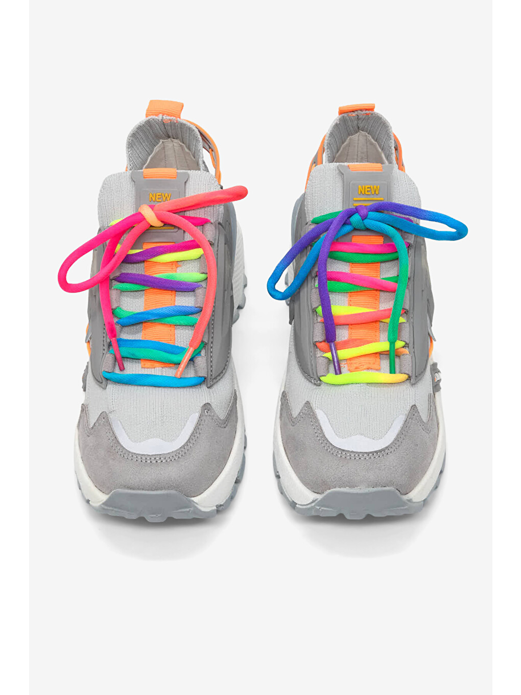 Kadın Gri Rahat Kalıp Renkli Lastik Boğazlı Bağcıklı Sneaker-2