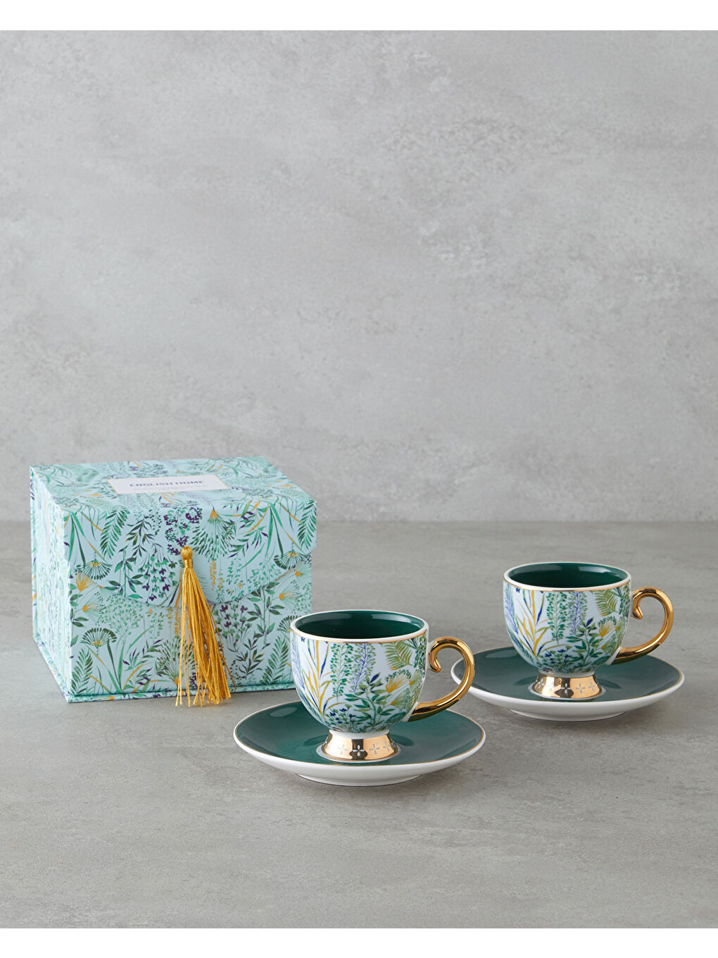 Leafora New Bone China 4 Parça 2 Kişilik Kahve Fincan Takımı 100 ml Yeşil-Mavi