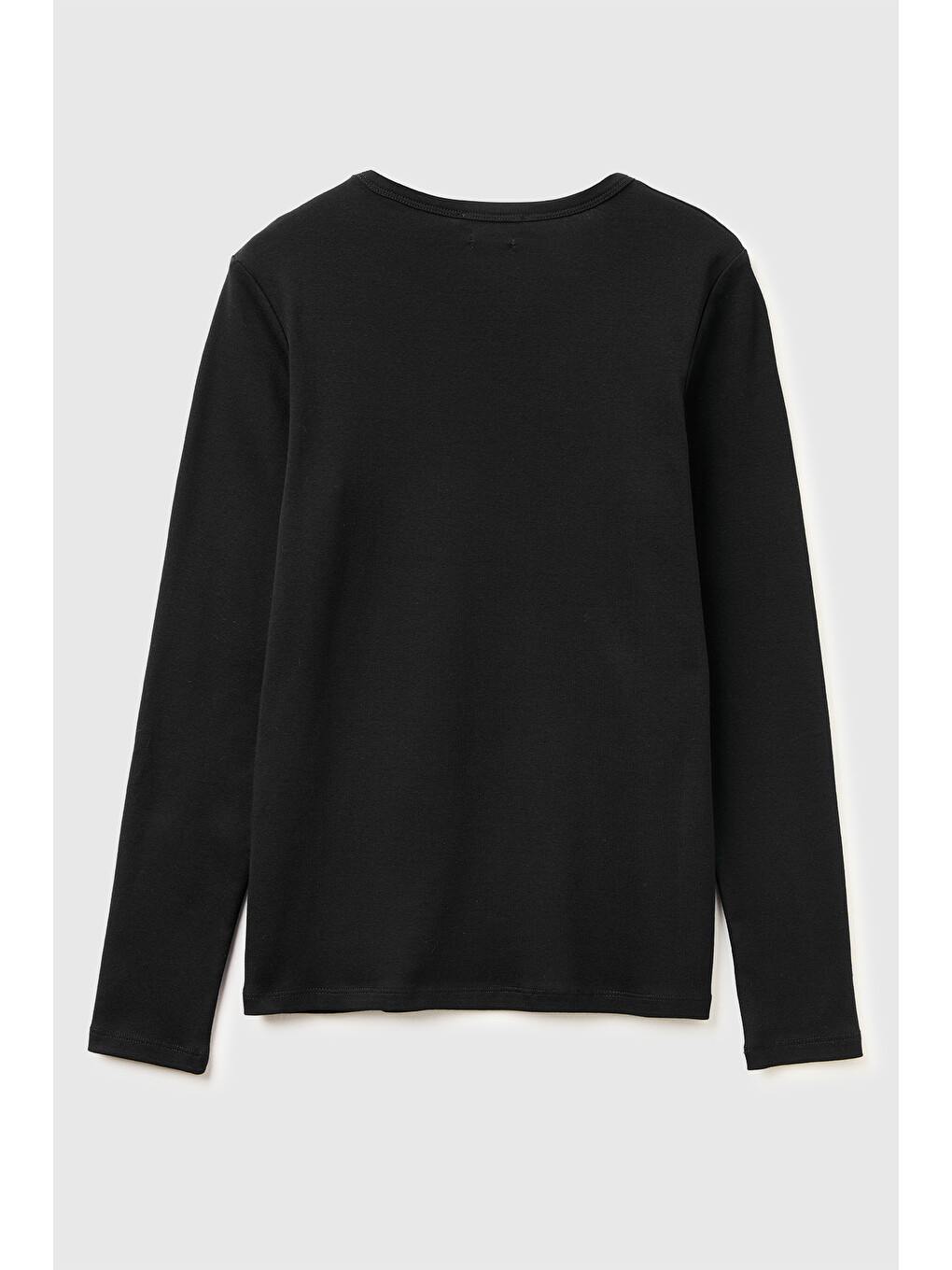 Kadın Siyah %100 Pamuk Regular Fit Ribanalı Uzun Kollu T-shirt-1