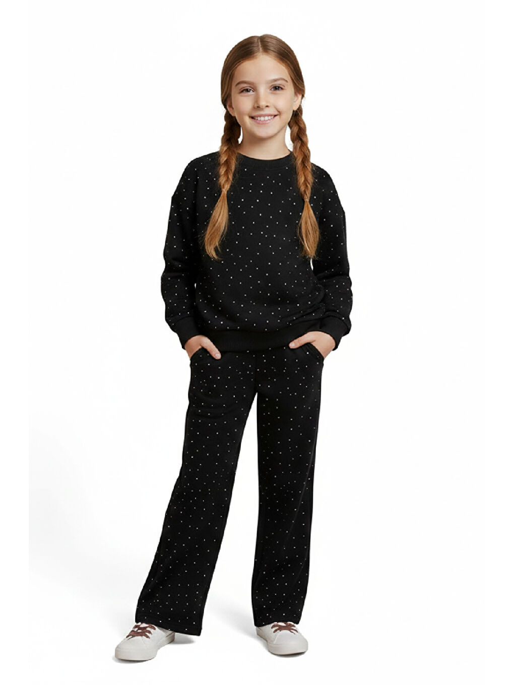 Siyah Kız Çocuk Taş Süslemeli-2 İplik- Alt-Üst Takım-3/5 Yaş 12451