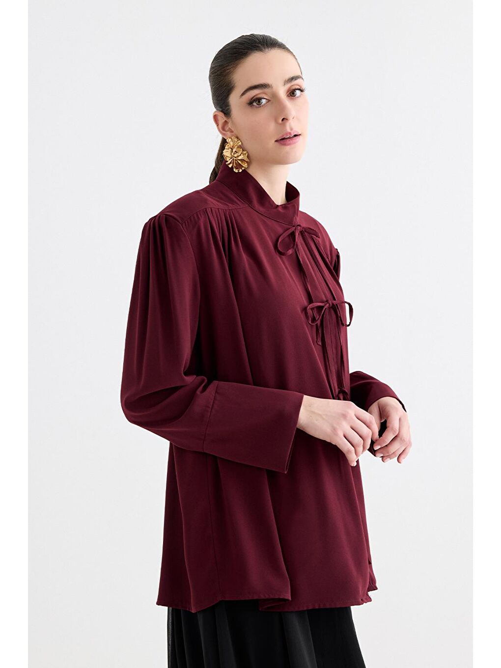 Valen Vatkalı Gömlek Ceket Bordo-2