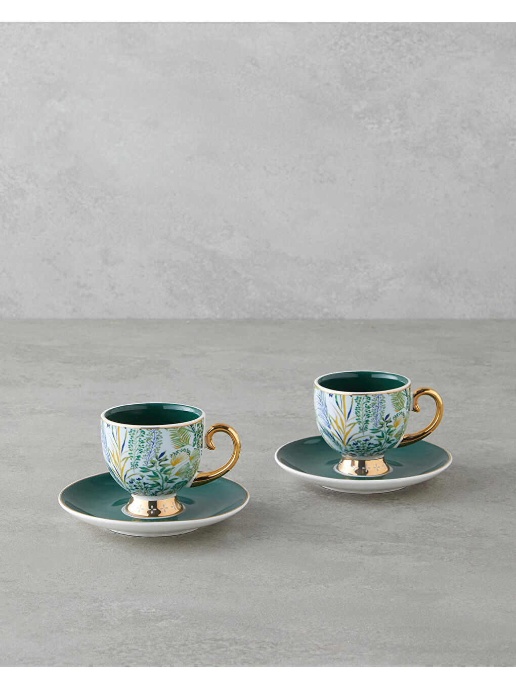 Leafora New Bone China 4 Parça 2 Kişilik Kahve Fincan Takımı 100 ml Yeşil-Mavi-1