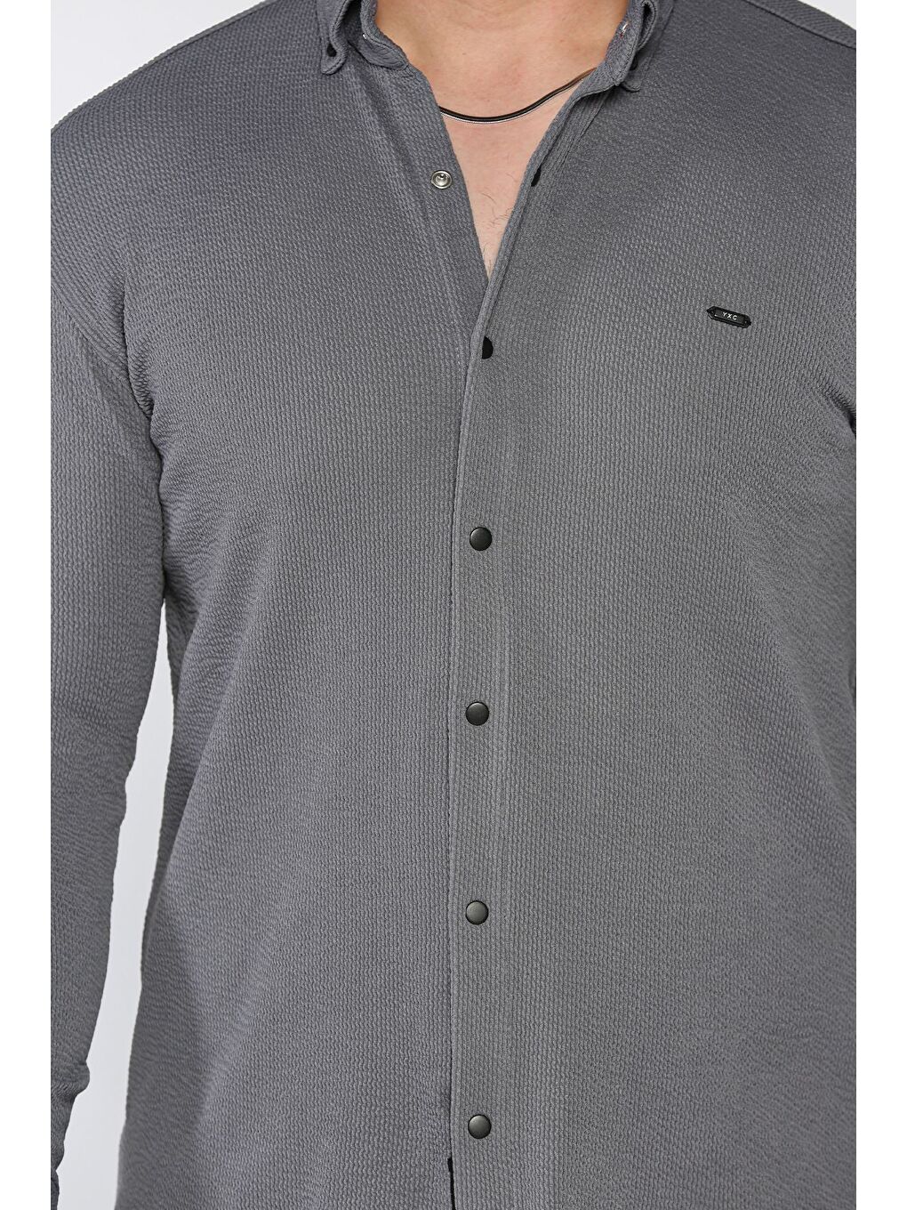 Gri Erkek Uzun Kol Elastanlı Gömlek-3