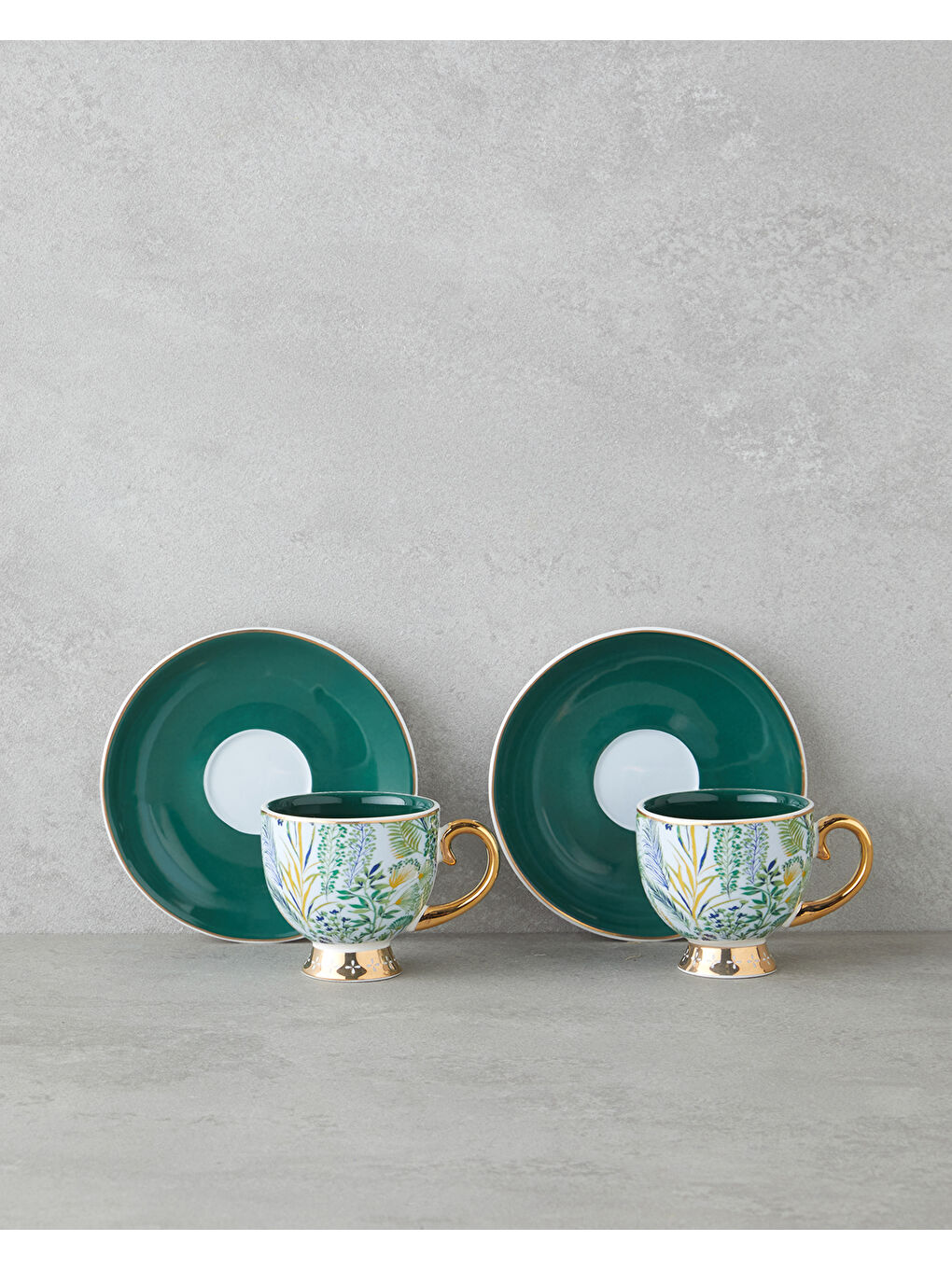 Leafora New Bone China 4 Parça 2 Kişilik Kahve Fincan Takımı 100 ml Yeşil-Mavi-2