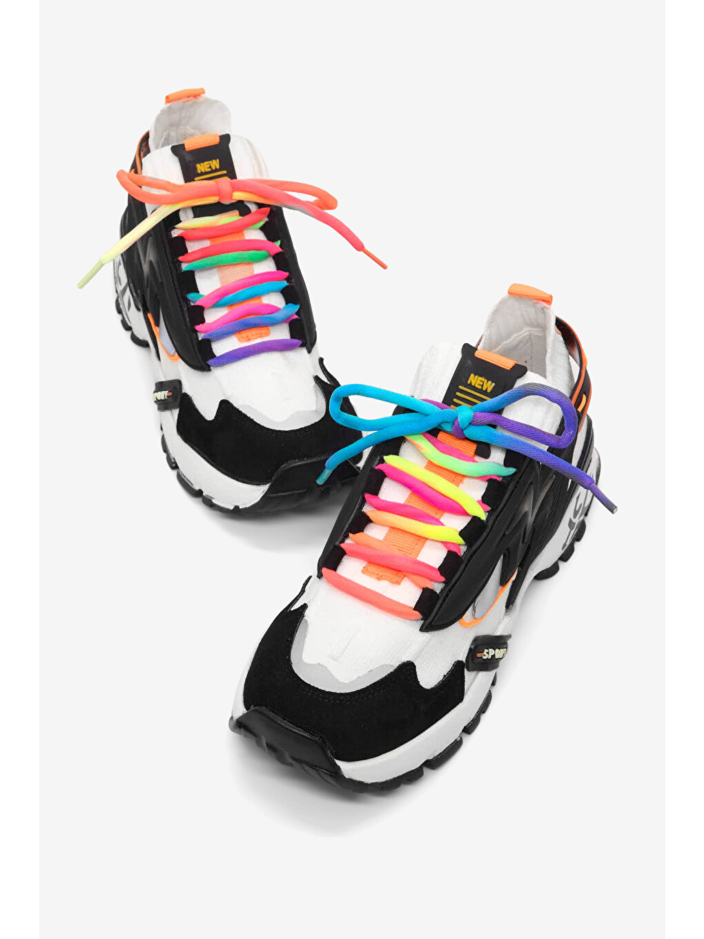 Kadın Siyah Beyaz Rahat Kalıp Renkli Lastik Boğazlı Bağcıklı Sneaker-1