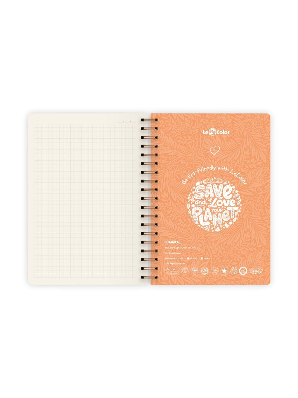 LE COLOR Karışık Botanical Spiralli Defter Kareli Kırmızı 17x24 cm - 3