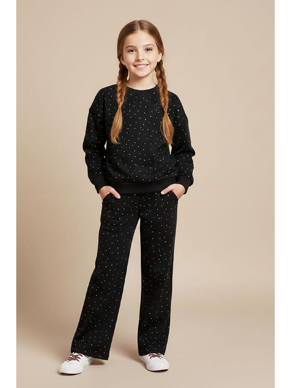 Siyah Kız Çocuk Taş Süslemeli-2 İplik- Alt-Üst Takım-3/5 Yaş 12451-1