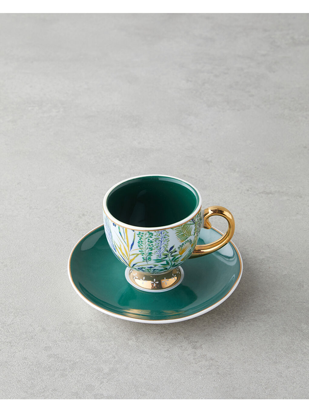 Leafora New Bone China 4 Parça 2 Kişilik Kahve Fincan Takımı 100 ml Yeşil-Mavi-3