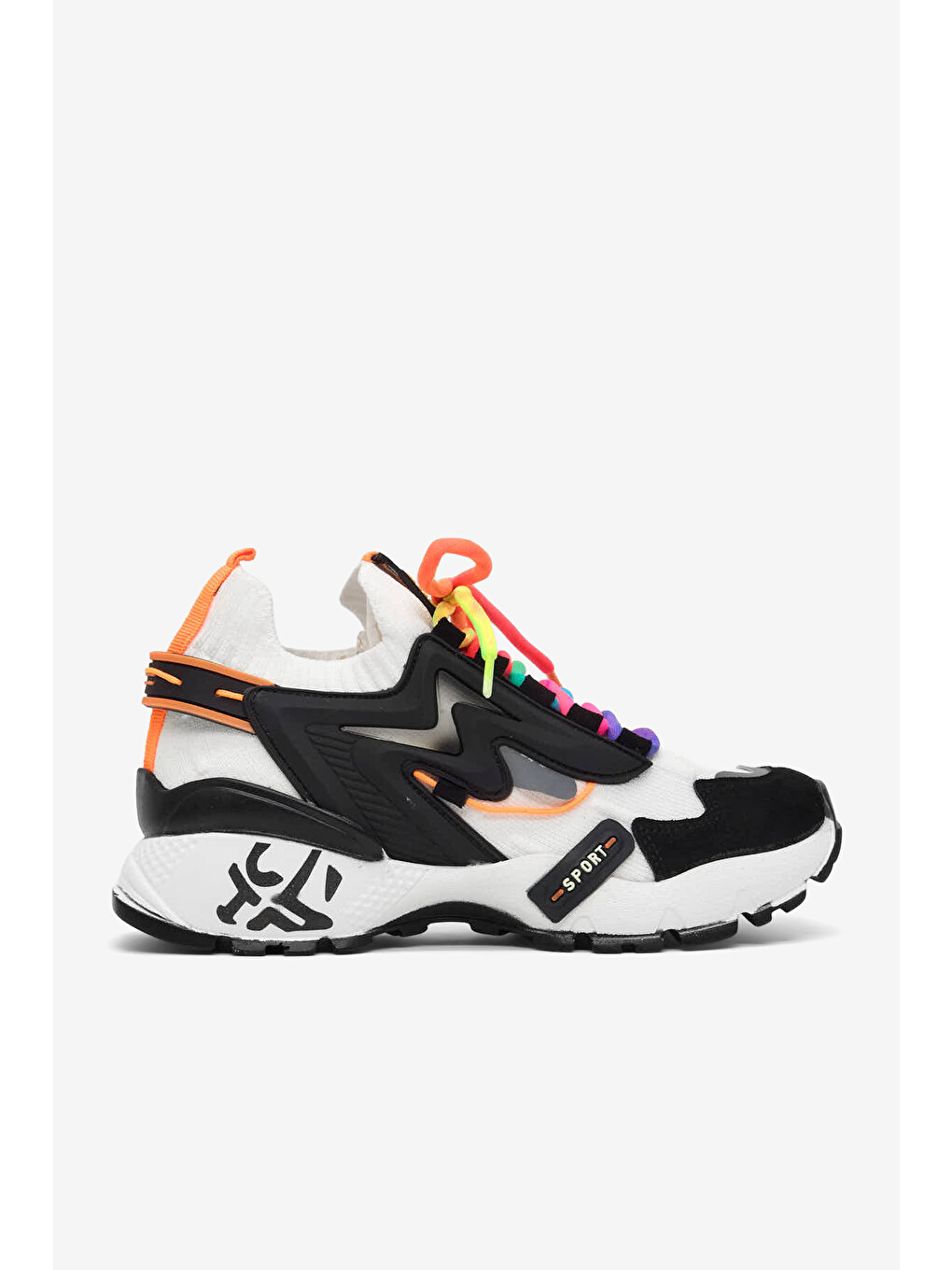 Kadın Siyah Beyaz Rahat Kalıp Renkli Lastik Boğazlı Bağcıklı Sneaker-2