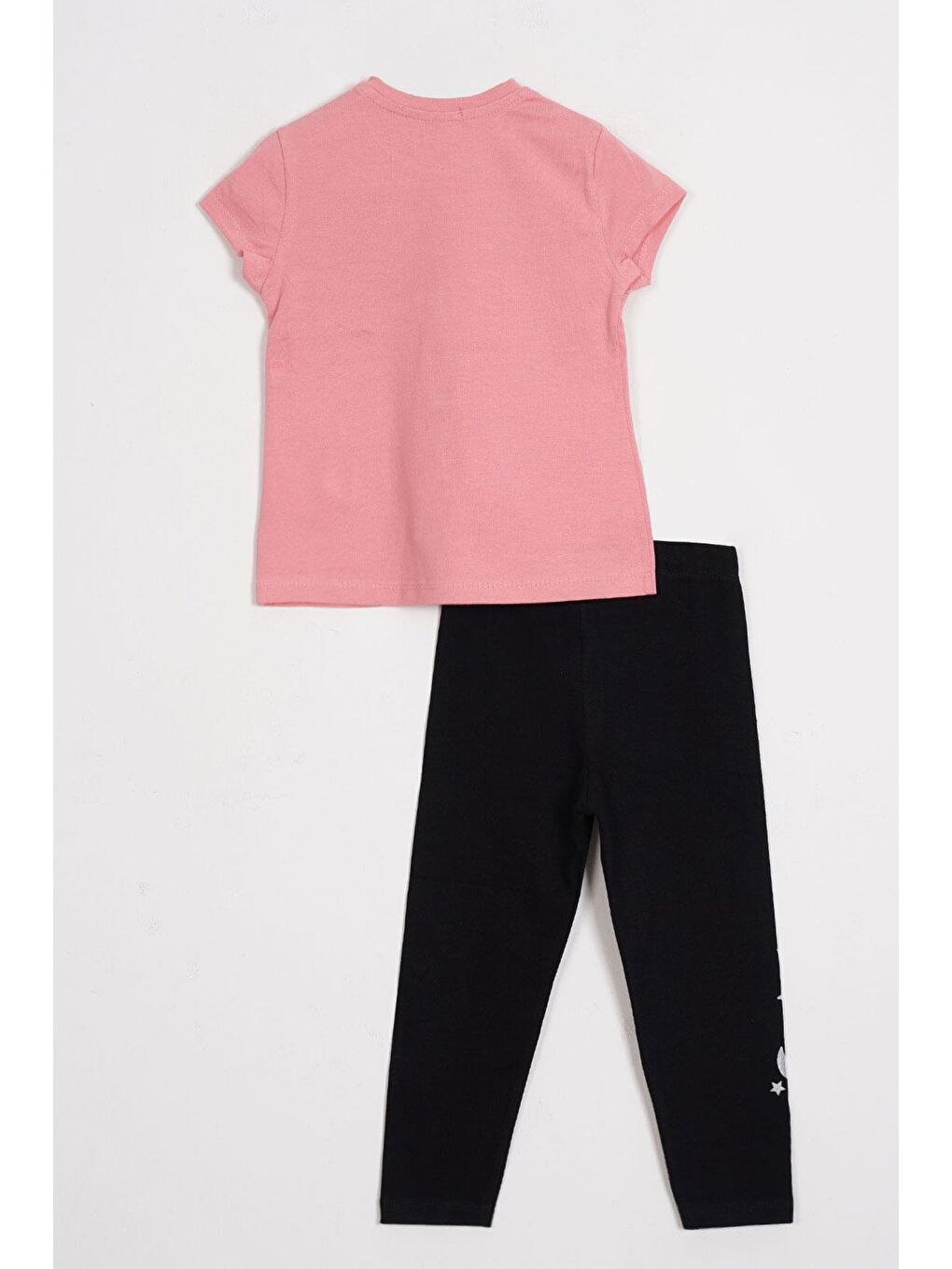 Pembe Kısa Kol Yazı Baskılı Pudra Renk Kız Çocuk Taytlı Takım-2