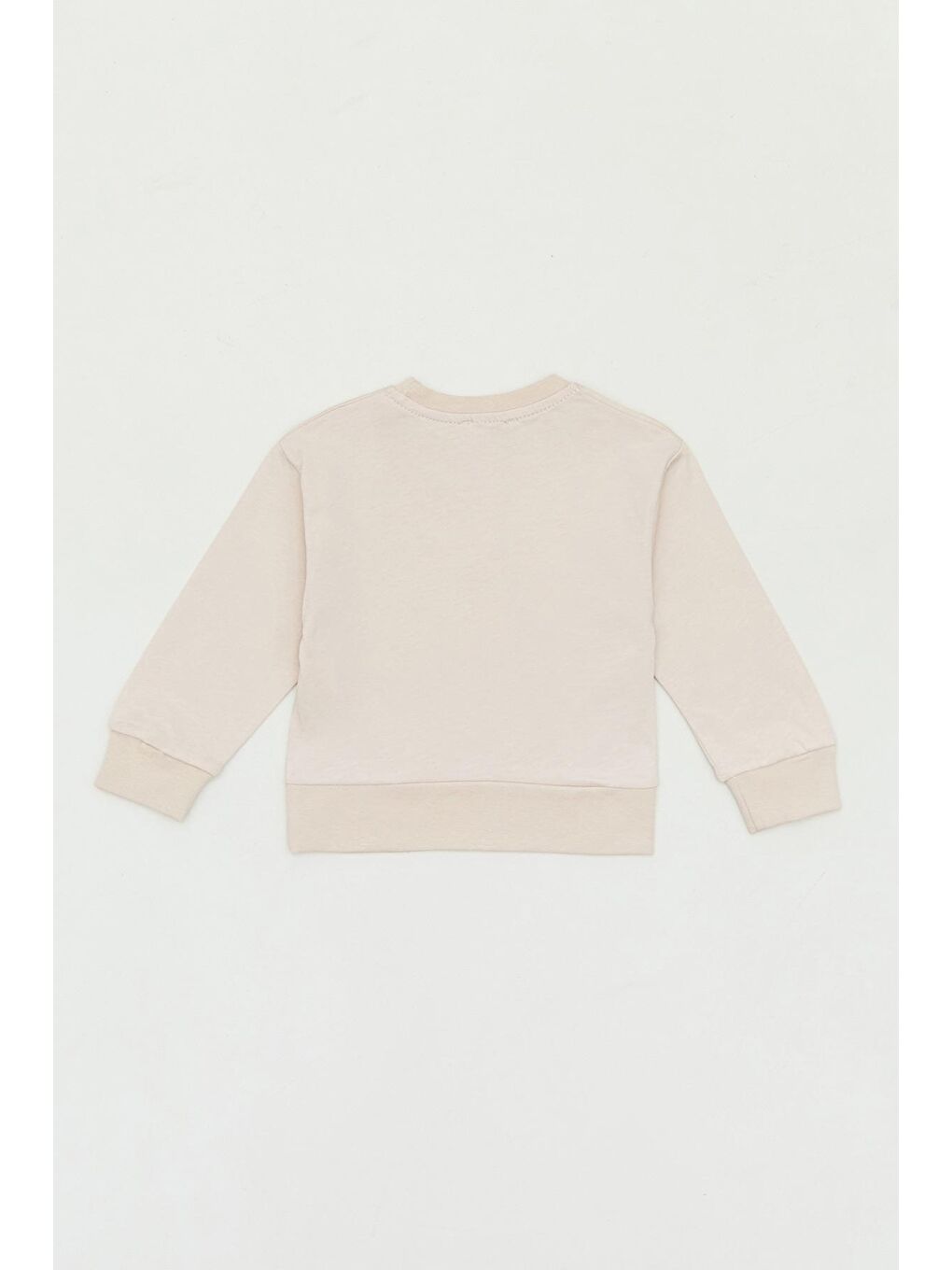 Bej Baskılı Bisiklet Yaka Kız Çocuk Sweatshirt-1