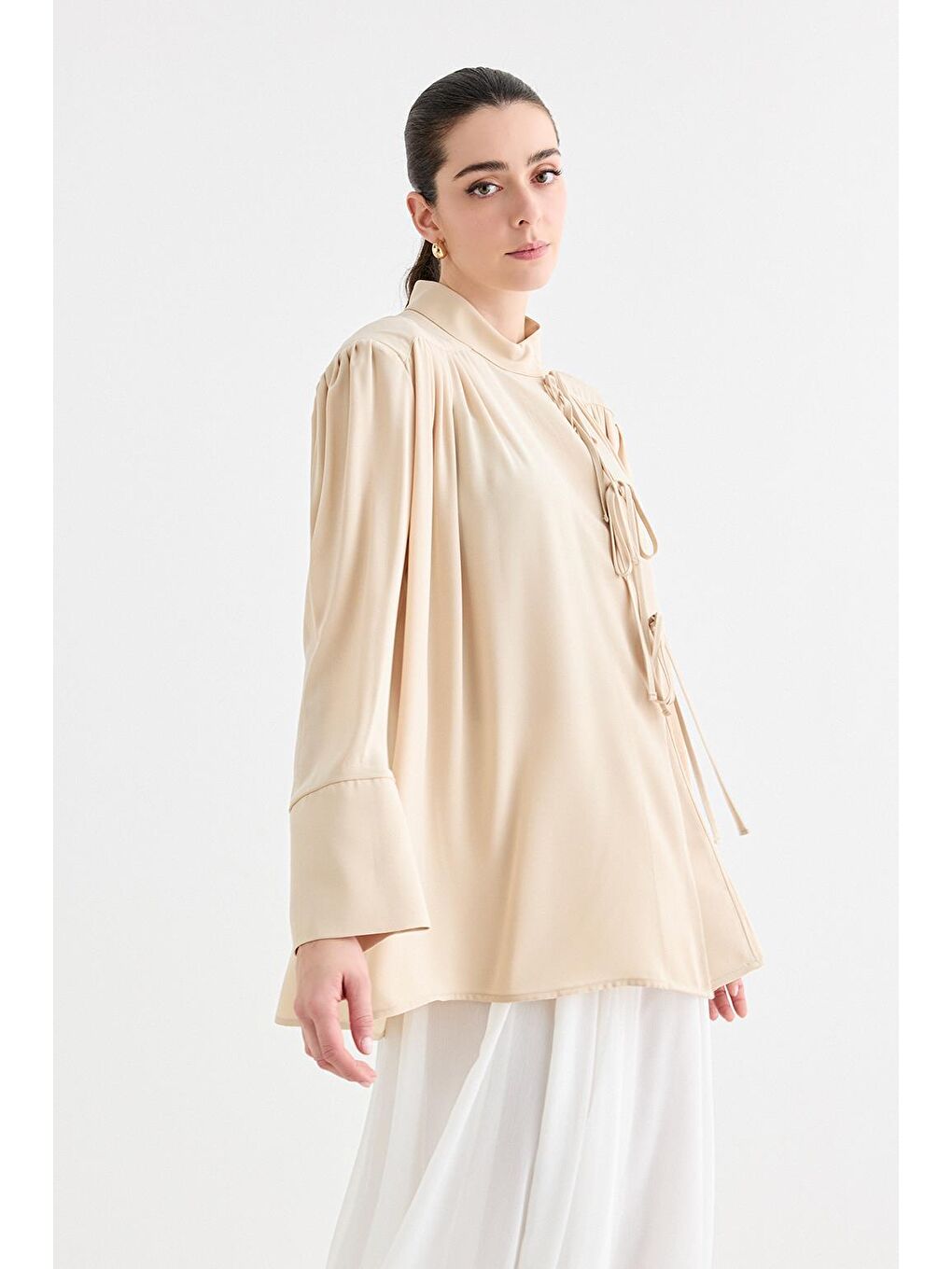 Ekru Valen Vatkalı Gömlek Ceket Krem-1